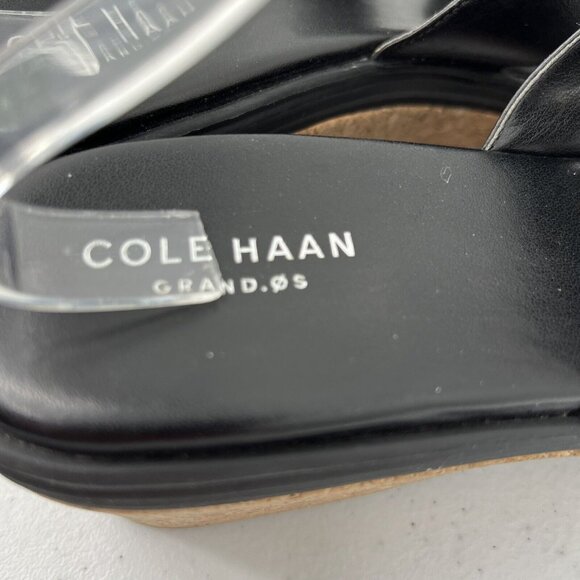 Cole Haan Women's Black Leather Cork Wedge Sandals Size 9.5B - Picture 11 of 11